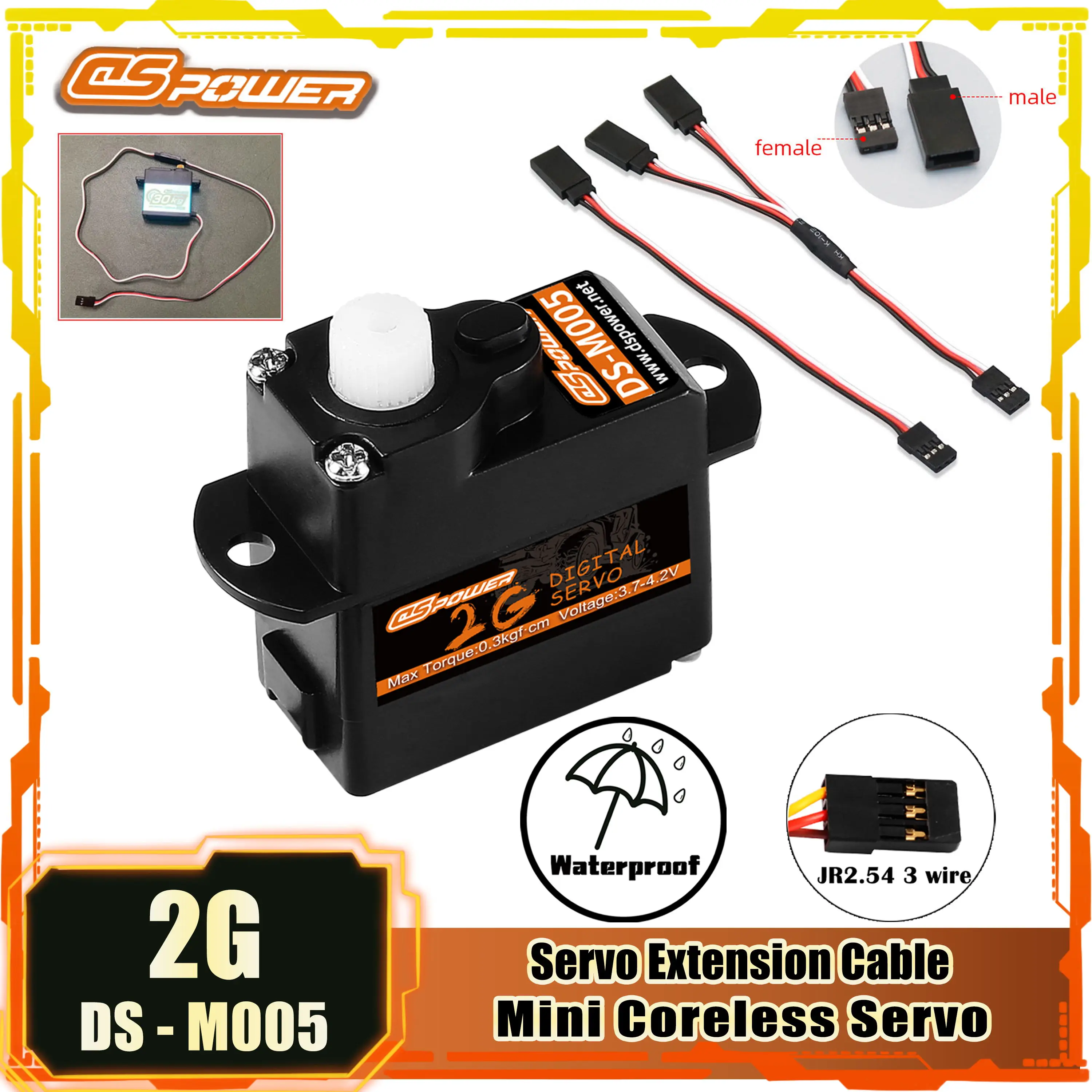 

DSPOWER 2g Servo Micro Digital Plastic Gear Extension Cable JR Plug for Rc Car Model Airplane Boat Fixed-wing Helicopter Truck