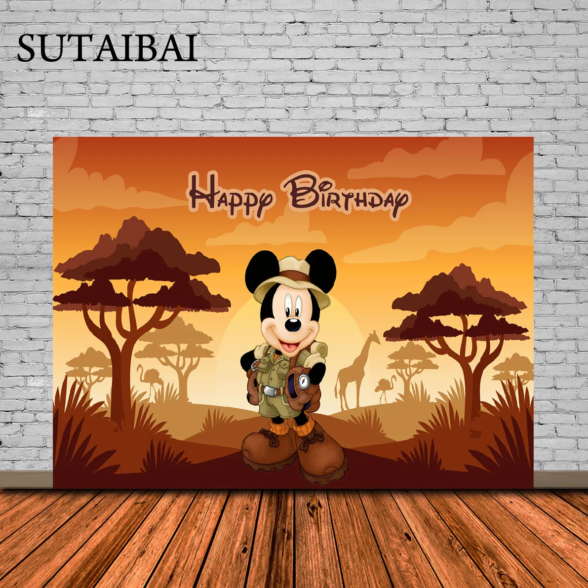 Topolino Jungle Safari Party Sfondo A Tema Buon Compleanno Go Wild Safari Topolino Foresta Tramonto Sfondo Per Bambini