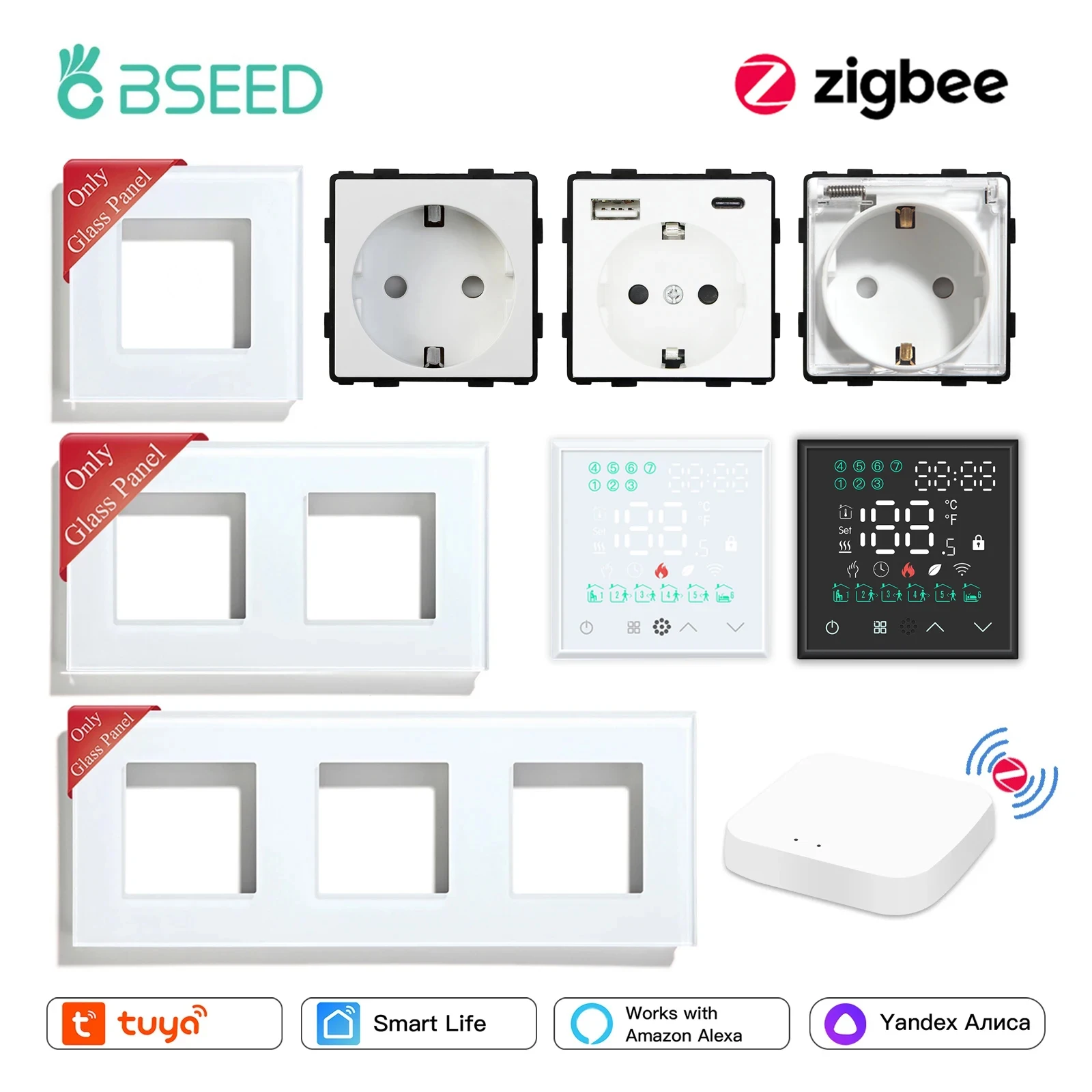 BSEED Zigbee เครื่องทําความร้อนใต้พื้นไฟฟ้าเทอร์โม LED เซ็นเซอร์หม้อต้มแก๊สน้ําสมาร์ทคอนโทรลเลอร์อุณหภูมิไม่มีกรอบ Tuya Alexa 1