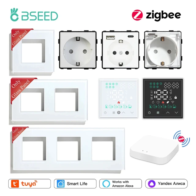 BSEED Zigbee เครื่องทําความร้อนใต้พื้นไฟฟ้าเทอร์โม LED เซ็นเซอร์หม้อต้มแก๊สน้ําสมาร์ทคอนโทรลเลอร์อุณหภูมิไม่มีกรอบ Tuya Alexa 1