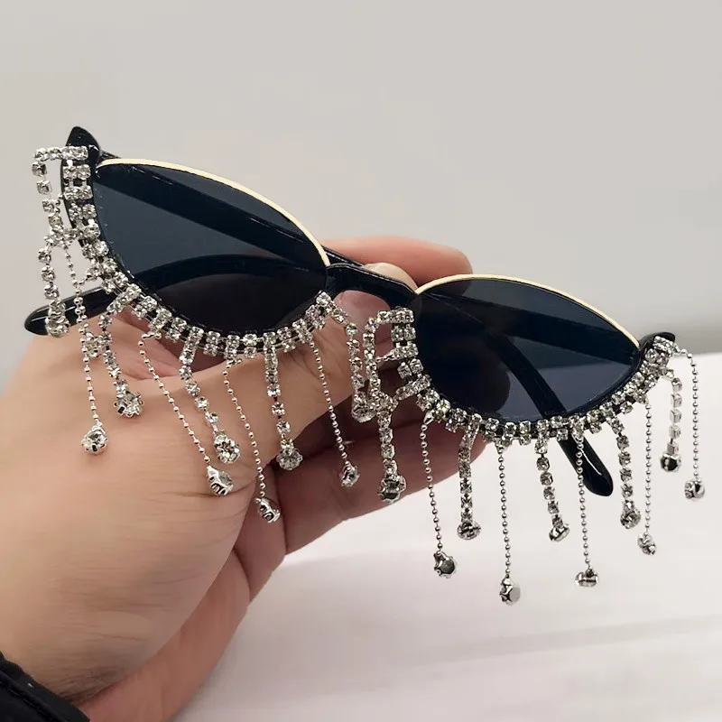 OEC CPO Neue Halbrahmen-Sonnenbrille mit Strass für Damen, Modische Diamant-Quasten-Sonnenbrille, UV400-Schutz, Damen-Eyewear, Gafas De Sol – Detail 3