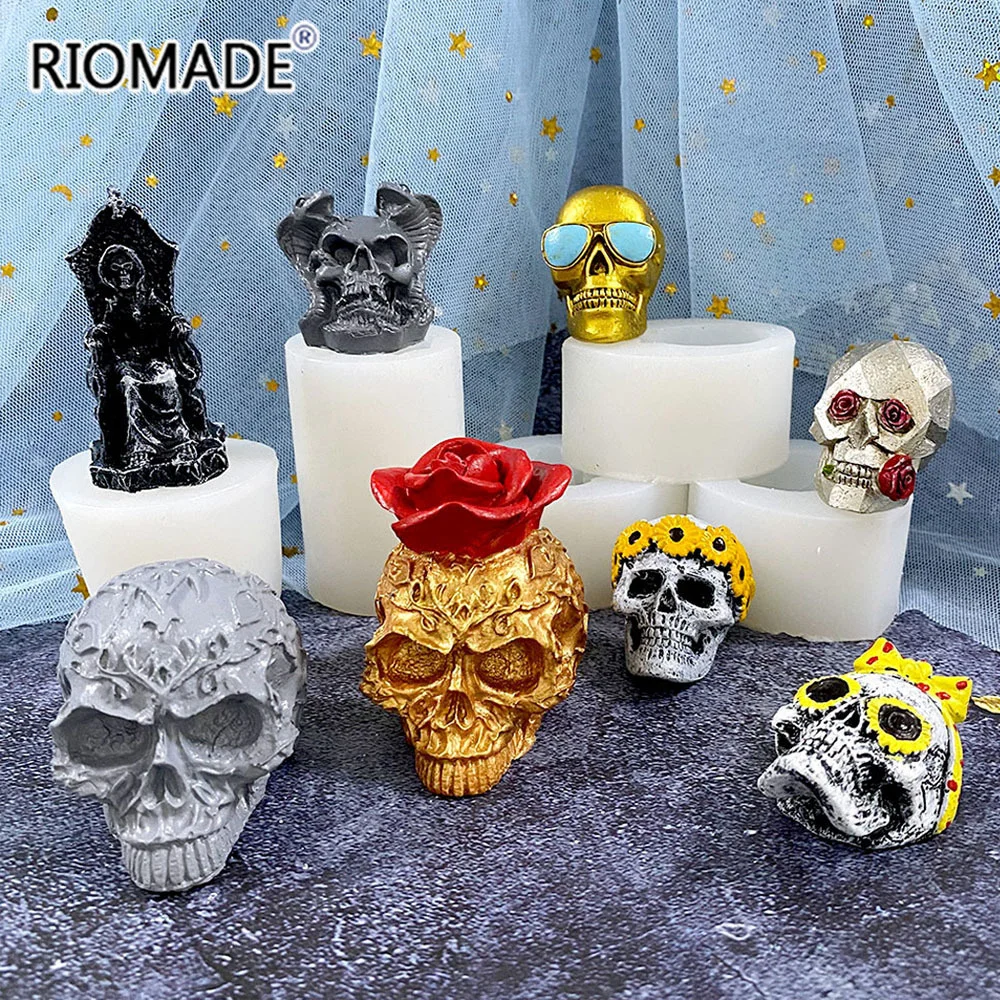 3D Totenkopf Silikonform für Kerzen DIY Schokoladen- und Süßigkeitenherstellung Gips-Ornament-Gießform Halloween Fondant Kuchendekoration Werkzeug – Detail 2