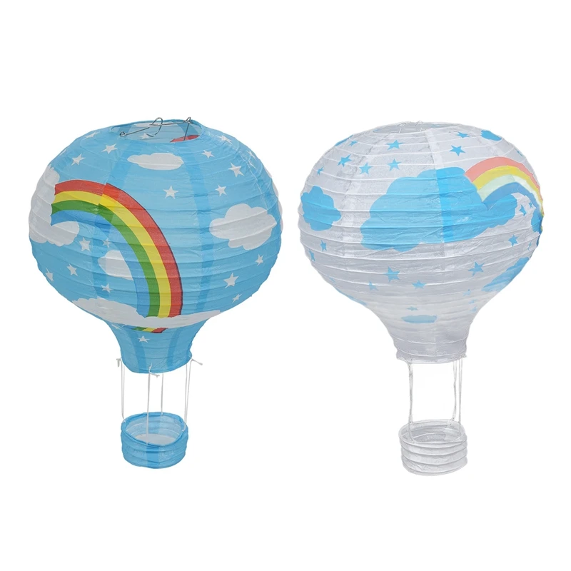 

2 PCS 12Inch Hot Air Balloon Paper Lantern Lampshade Ceiling Light Wedding Party Decor, Blue Rainbow & White Rainbow