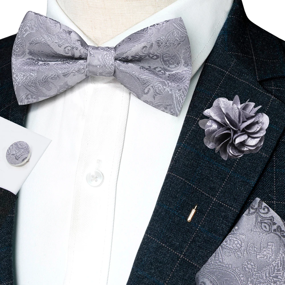 Champagne Silk Jacquard Paisley Bow Tie Set - Pre-tied Bowtie Brooch Hanky  Cufflinks for Weddings  Business