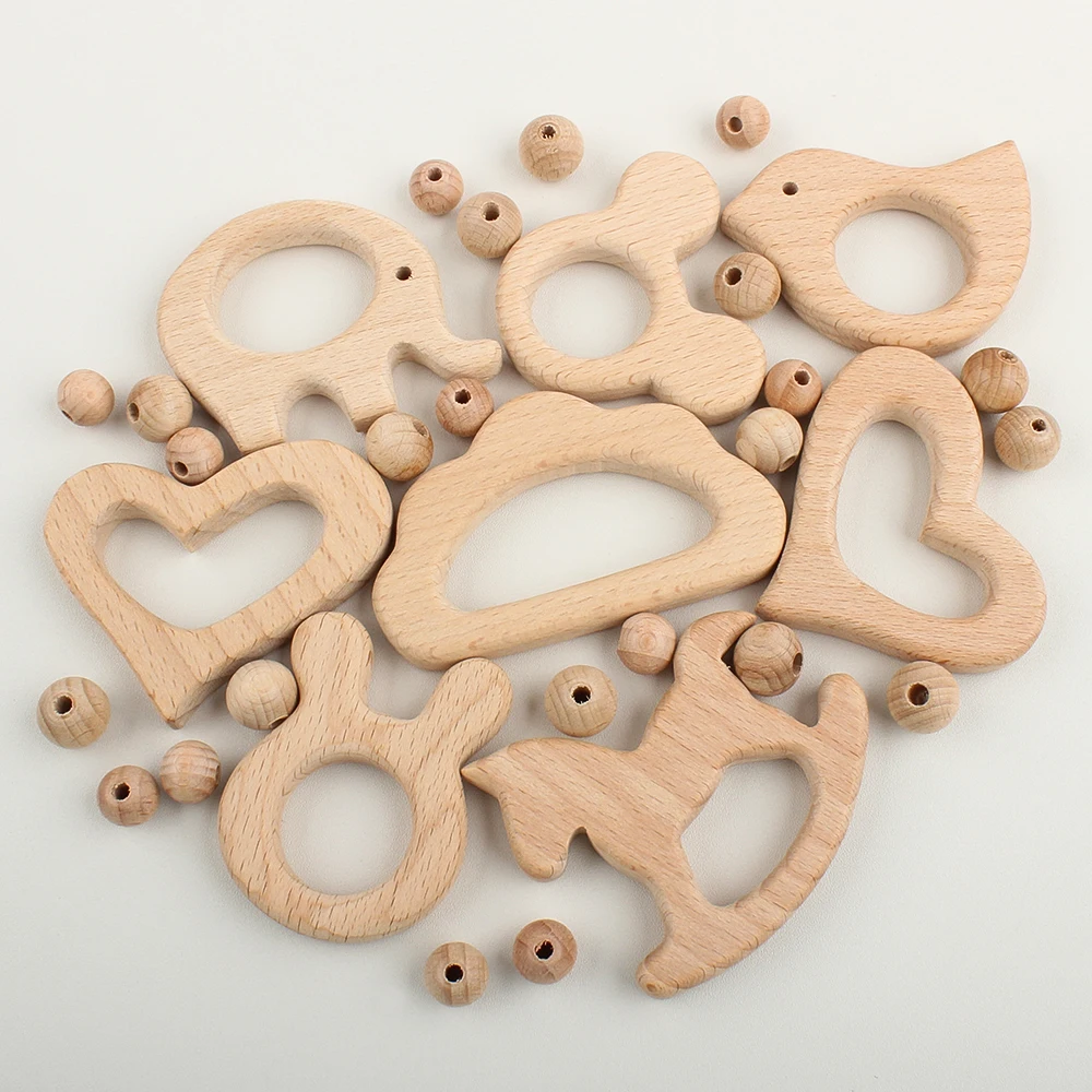 1pc Baby Teether Wooden Food Grade Cartoon Animals DIY Kids Teething Necklace Nursing Toy Natural Beech Wood Baby Rodent Teether teething toys baby teething toys