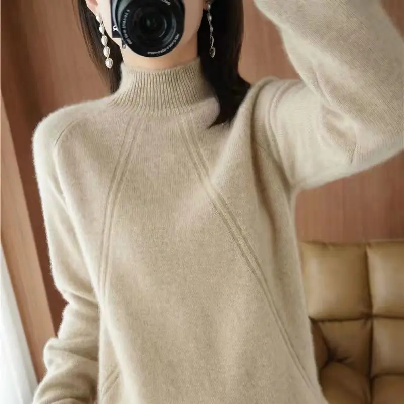 

Пуловер, свитер, новинка 2024, популярный женский темпераментный пуловер в западном стиле, плотный вязаный пуловер с воротником средней высоты, E956