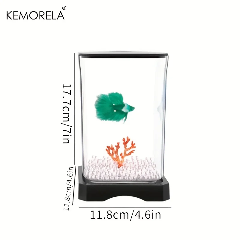 Fish Aquarium KEMORELA Acrylic Betta Fish Tank High Transparency Feeding Hole Desktop Fish Bowl Removable Small Landscape Tank