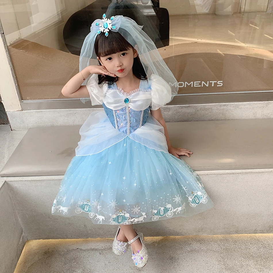 Cinderela Princesa Cosplay Tulle Vestido Kids Girl Ball Vestido Festa De  Baile Vestido Fantasia Fantasia