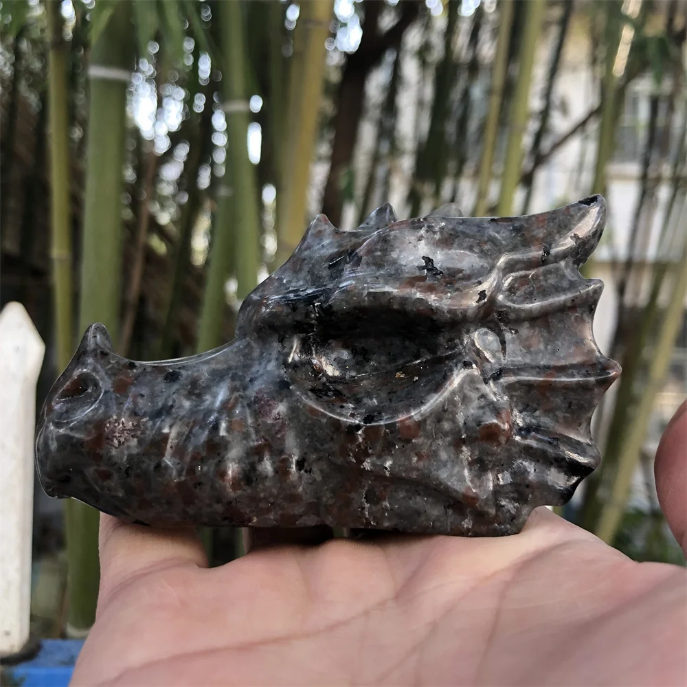 Large Crystal  Dragon Head Skull Statue Natural Gemstone Yooperlite Carved Healing Animal Sculpture Craft Home Room Desk Gift 4