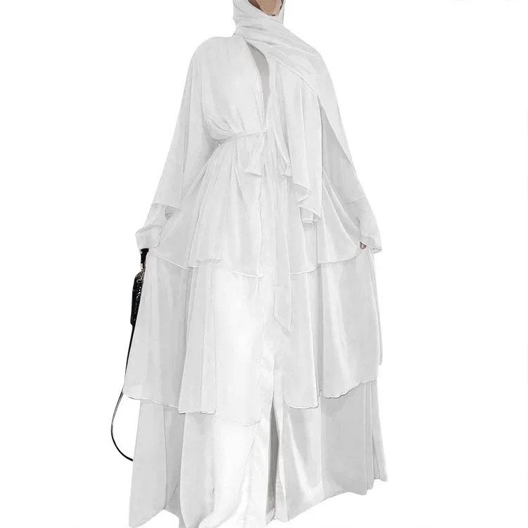 Solid Open Abaya Kaftan Dubai Turkey Kimono Cardigan Muslim Hijab Dress Ramadan Eid Chiffon Abayas for Women Islamic Clothing
