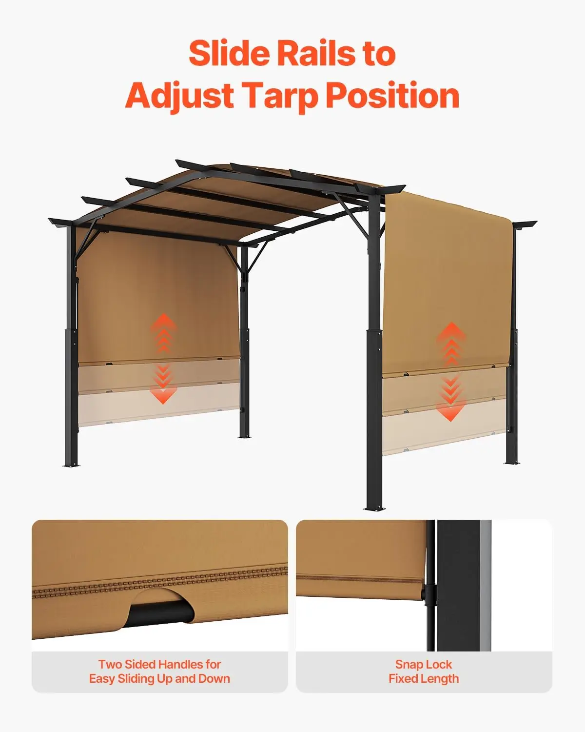 10 x 10 ft Outdoor Pergola, Arched Top Metal Pergola, Retractable Pergola with Sun Shade Canopy, Large Patio Shelter Pavilion