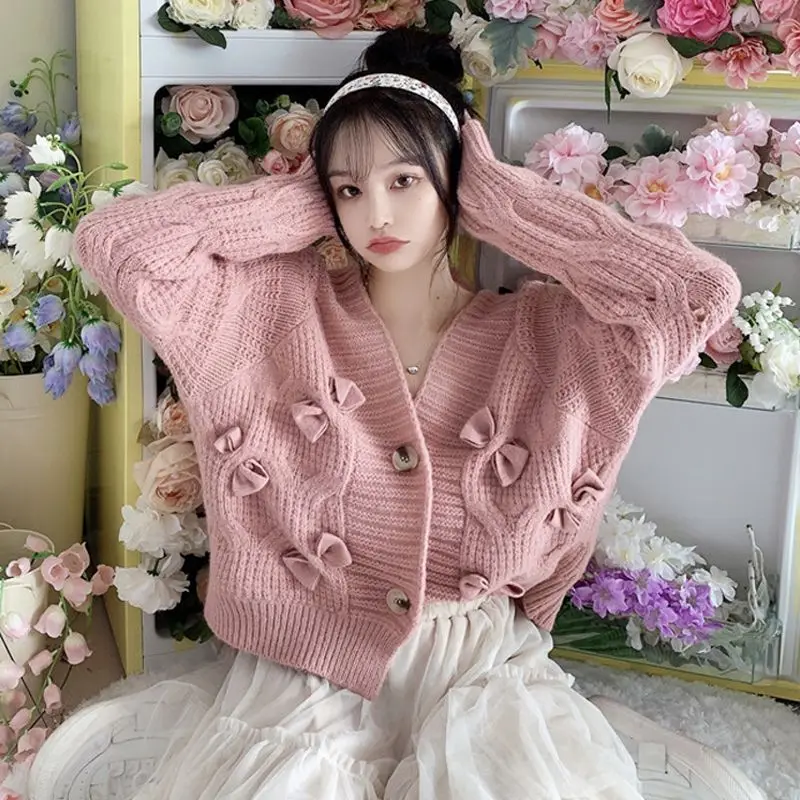 

Women's Clothing Spring Autumn Sweet Sweater 2023 New Korean Gentle Style V-Neck Comfortable External Knitted Cardigan Coats