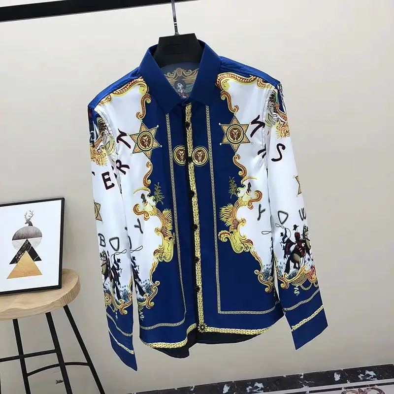 

Men's spring and autumn long sleeve shirt fashion trend casual handsome printed shirt Korean slim fashion brand coat