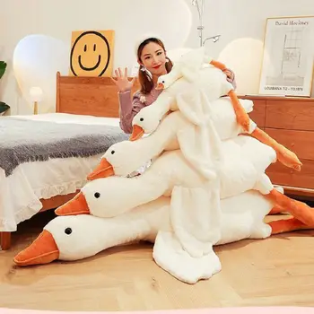 50/130cm Giant Long Plush White Goose Toy Stuffed Lifelike Big Wings Duck Hug Massage Throw Pillow Boyfriend Cushion For Girl