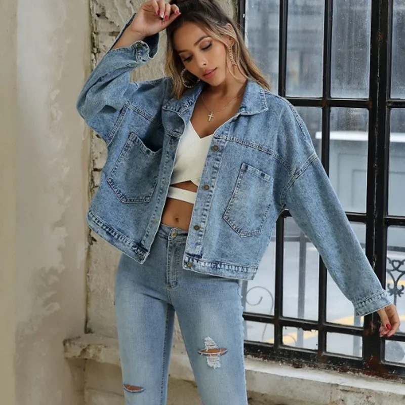 2021 Autumn New Women's Loose Long-sleeved Denim Jacket Fashion Street Style Casual Lapel Single-breasted Jacket Jacket Women