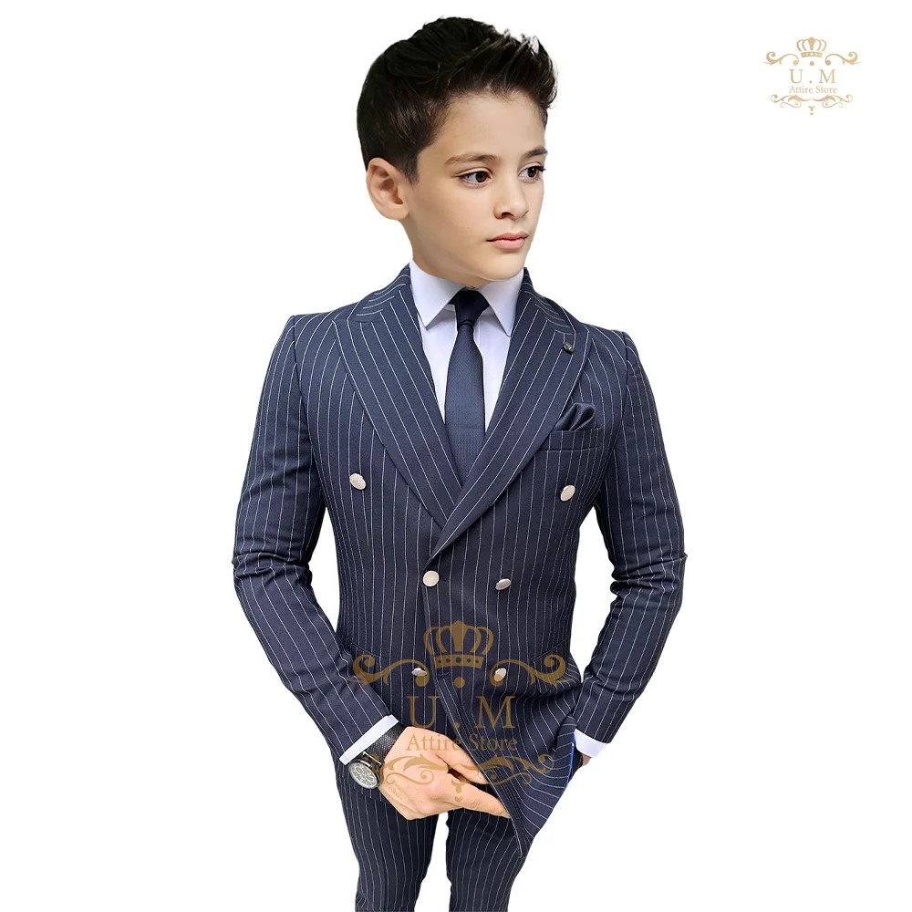Boys Suit 2-piece (jacket+pants) Striped Peak Lapel Double-breasted Slim Fit Kids' Tuxedo Wedding