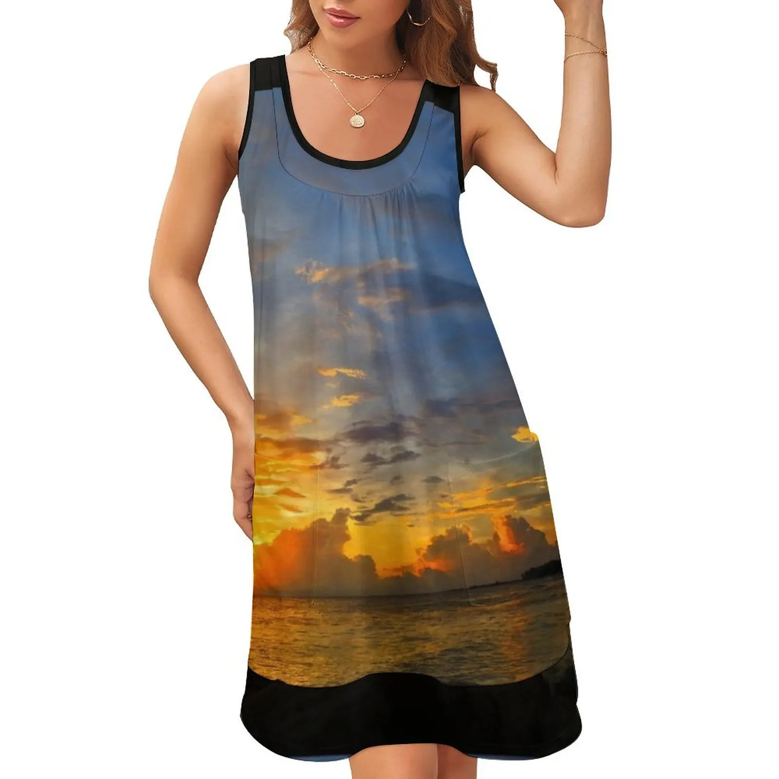 

Sunset In Paradise - Beach Photography by Sharon Cummings Sleeveless U-Neck Fake Two Piece Dress Women dresses summer