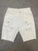 Fashion Summer White Denim Shorts Men's Ink Splashing Casual High Street Knee Length Shorts 1
