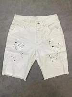 Fashion Summer White Denim Shorts Men's Ink Splashing Casual High Street Knee Length Shorts 1