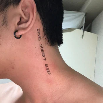 남녀공용 방수 임시 문신 스티커, 검은 악마 잠들지 않는 영어 문자, 목 손목 바디 아트 문신 스티커, 5 개