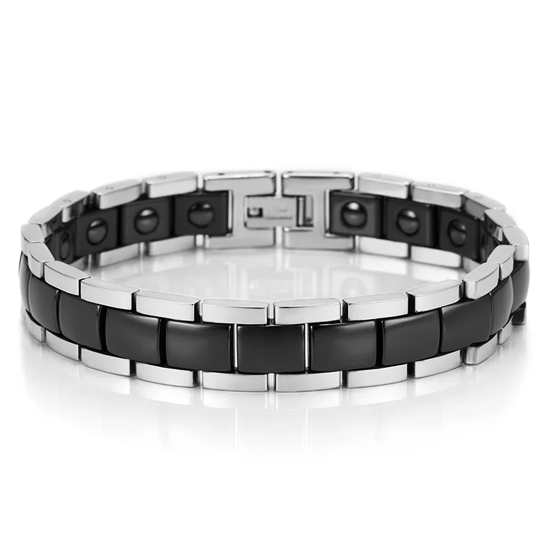 

Black White Ceramic Stainless Steel Arc Ochre Bracelet Men's Health Magnet Radiation Bracelet