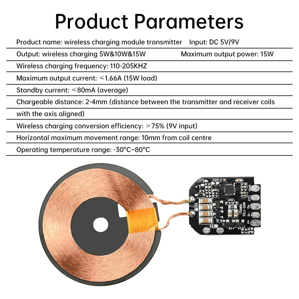 15W Wireless Charger Module with Magnetic Charging Coil (1 or 5 Pack)