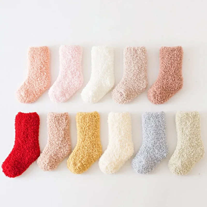 0-5Y Baby Coral Velvet Socks Autumn Winter Candy Color Versatile Children Warm Socken Thicken Kids Stockings Infants Plush Socks