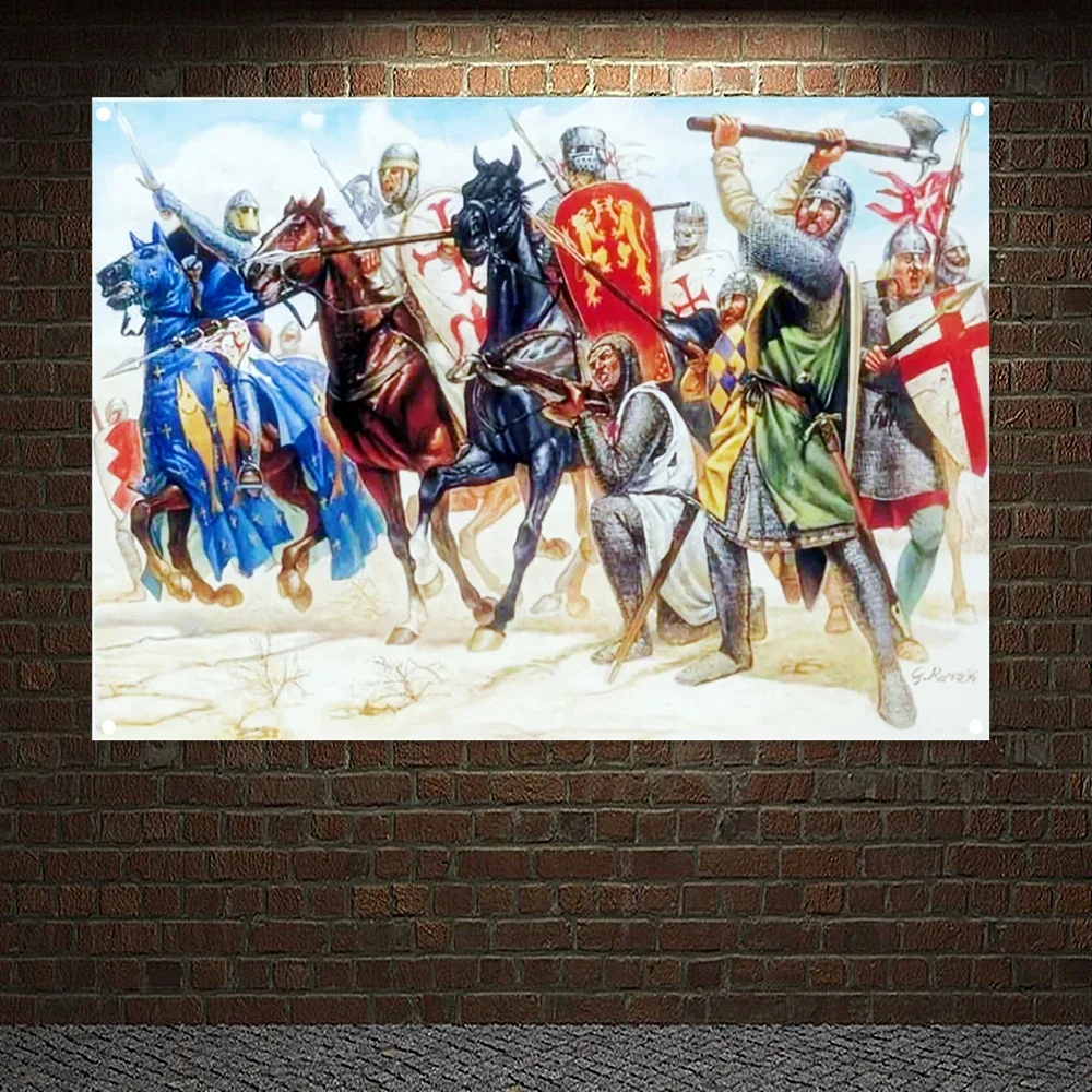 

Ancient Cross Legion Banners Flags Wall Art Knights Templar Posters Wall Hanging Ornaments Mural Canvas Painting Home Decor T6