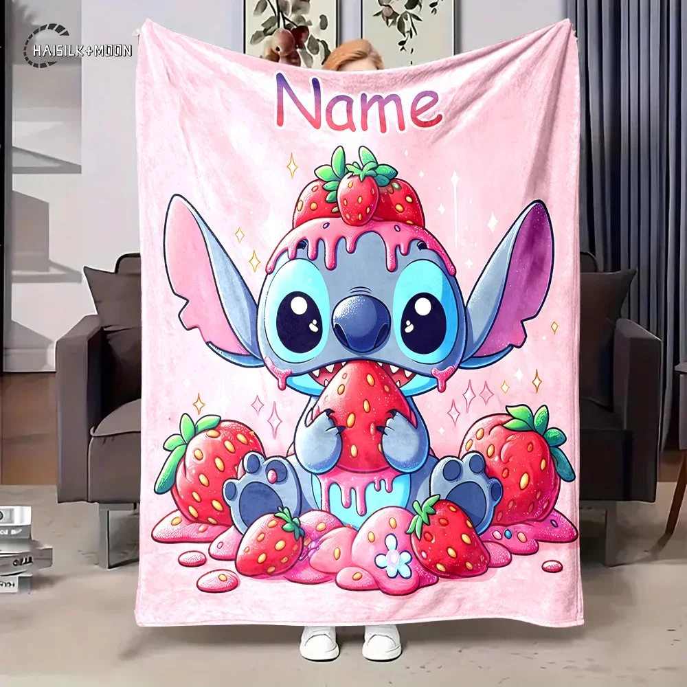 Customized Name Blanket Disney Stitch Print Soft and Warm Blanket Suitable for Home Office Camper Sofa Bed Picnic Blanket Gift 5