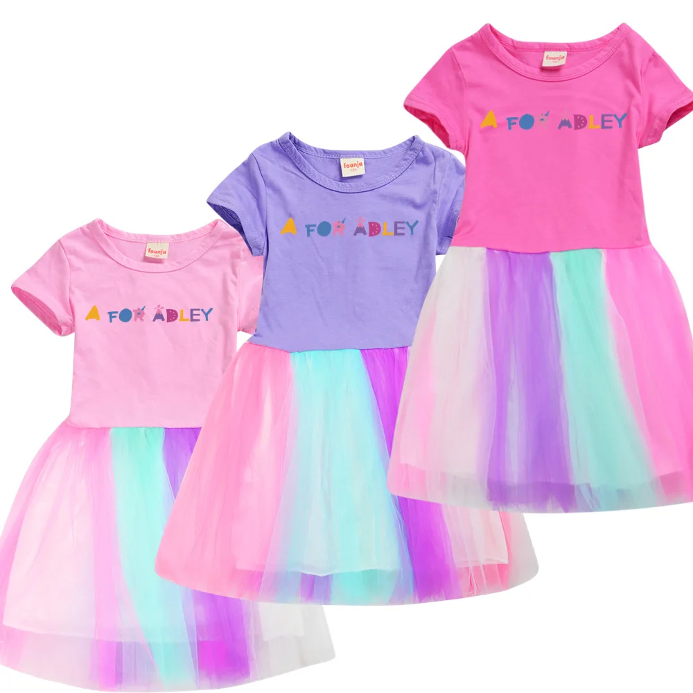 

Kids Dress for Girls Short Sleeve Cartoon Birthday Party Princess Dresses A for Adley Children Clothing Summer Kids Girls Dress