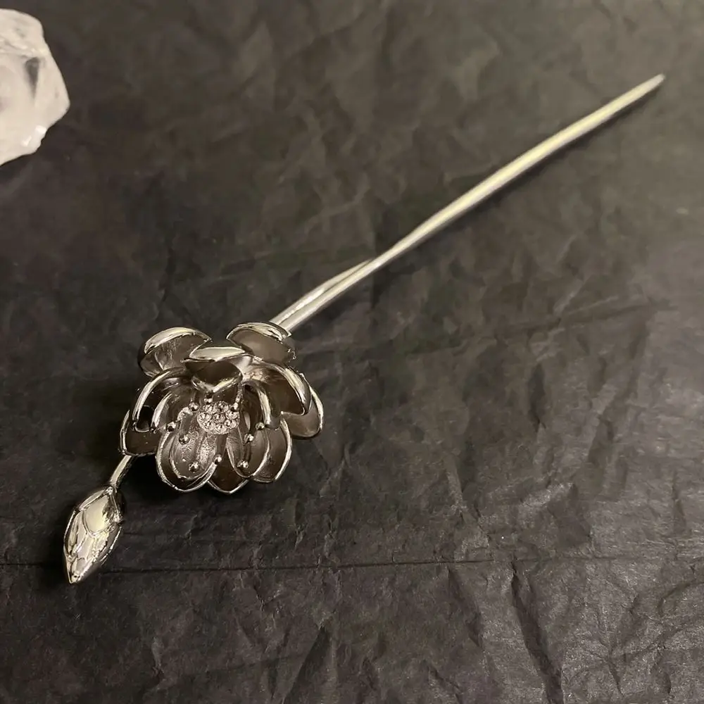 Antikes Haarstyling-Werkzeug mit Perlen, Lotusblumen und Lotusblüten, Haarnadel aus Metall, Hanfu-Haarnadel im antiken Stil, chinesischer Kopfschmuck_voghion.com