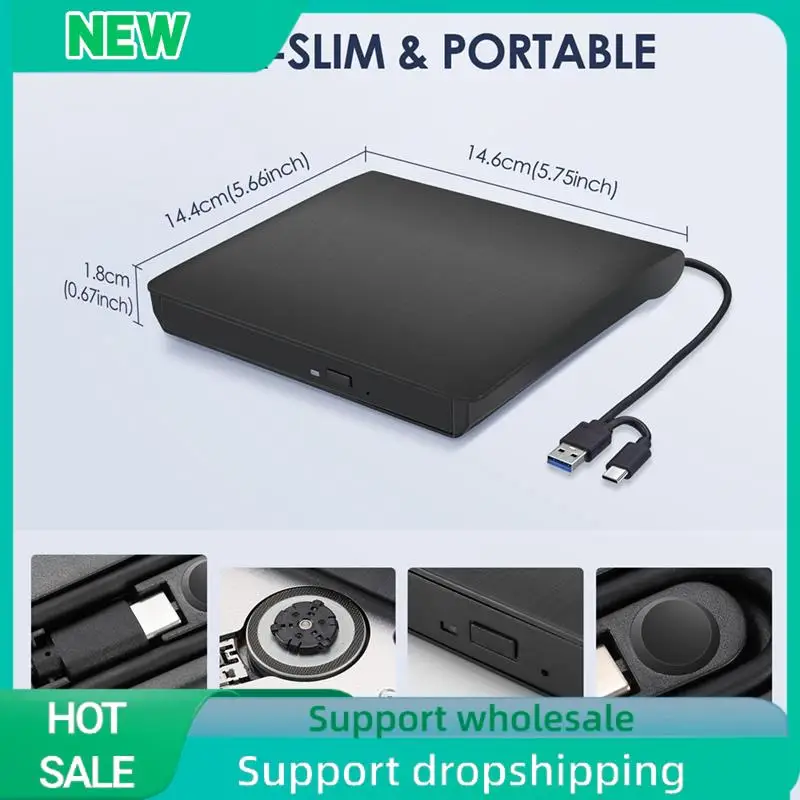 Solid External CD DVD +/-RW Drive, USB 3.0 & USB-C Portable CD & DVD ROM Burner Player Reader Writer Rewriter Disc Drive