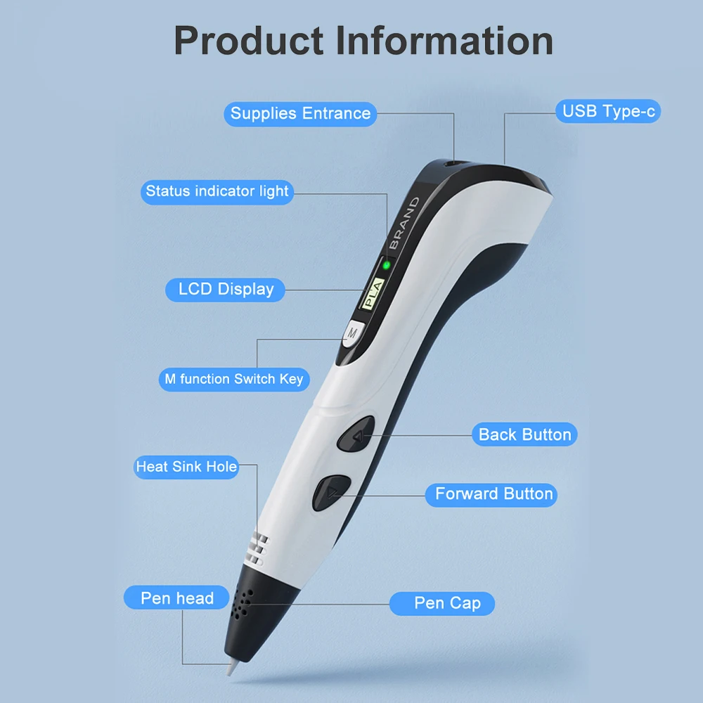 3D Printing Pen diy 3d Pen for Kids Children Birthday Christmas Creative Gift 3d Drawing with LCD Screen Funny Toy