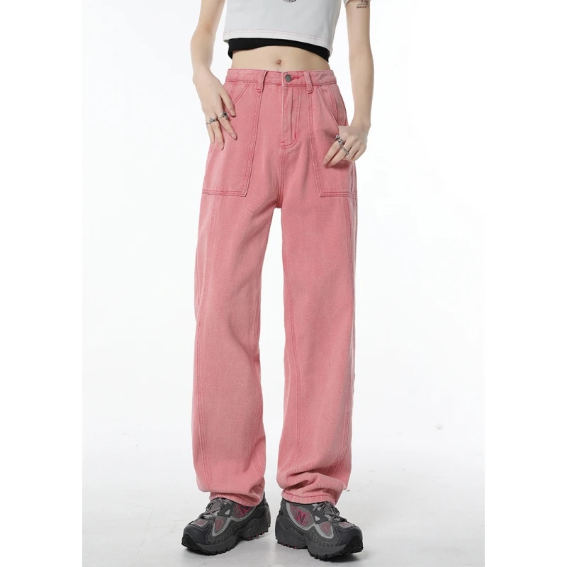 Vintage Pink Women Jeans Straight Leg Pink Jeans Pink Baggy Jeans