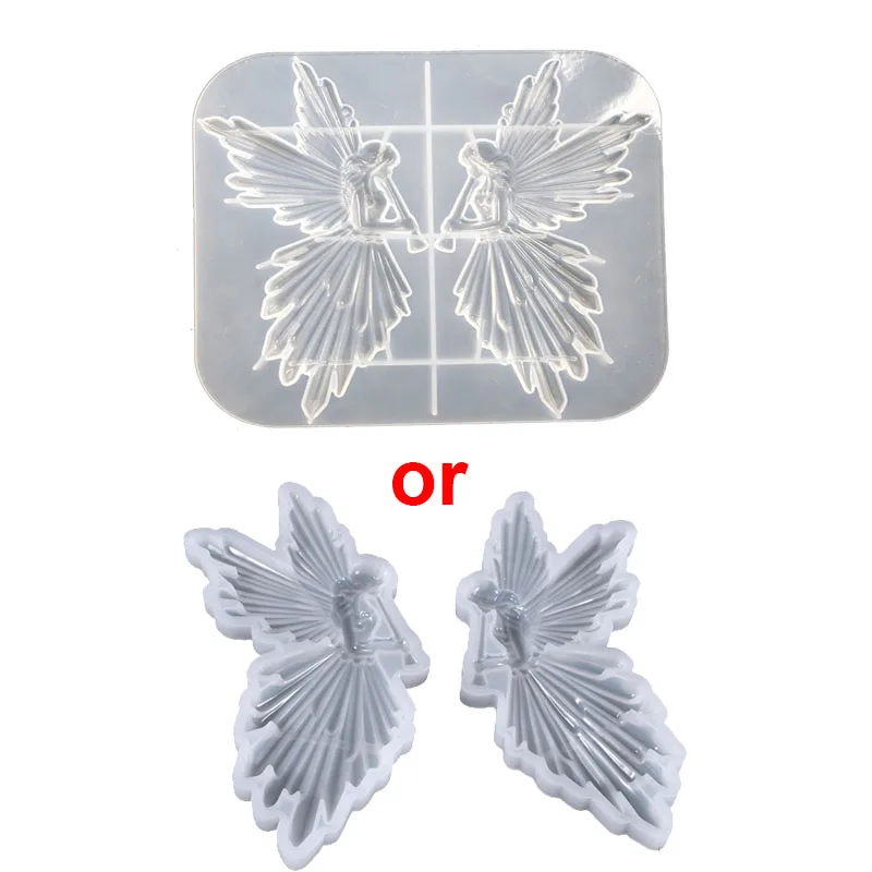 Crystal Epoxy Resin Mold Girl with Flute Angel Mirror Shiny Silicone Mould DIY Crafts Decorations Ornaments Casting Tool