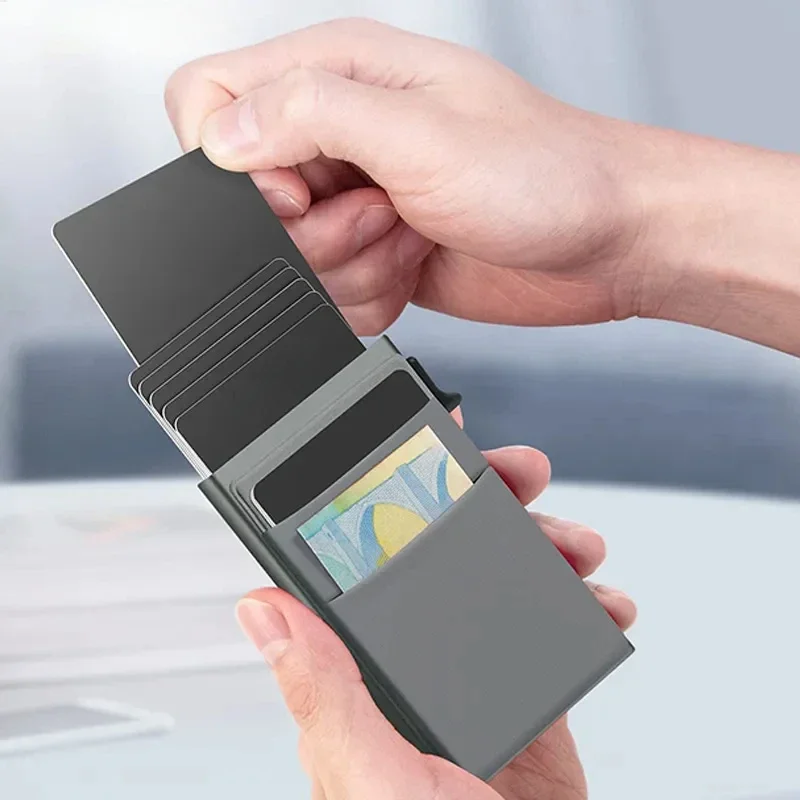 Rfid Smart Wallet Card Holder Metal Thin Slim Men Women Wallets Pop Up Minimalist Wallet Small Black Purse Vallet Walets for Men 3