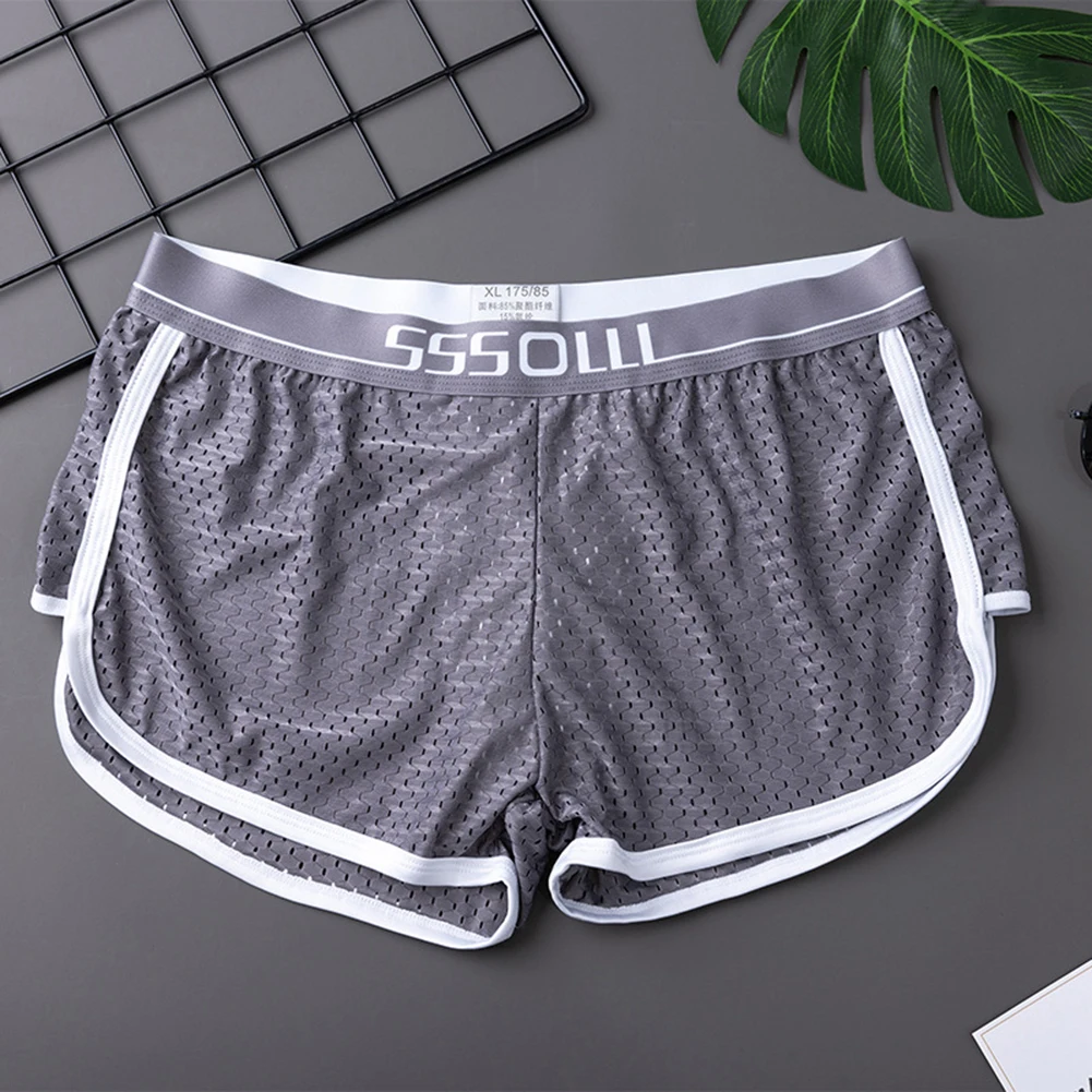 Sexy Men Ice Silk Seamless Breathable Boxer Briefs Fine Mesh Perspective Shorts Underwear Pouch Underpants Casual Loose Panties точилка бабочка двусторонняя dmt® diafold fine 25 micron 600 mesh