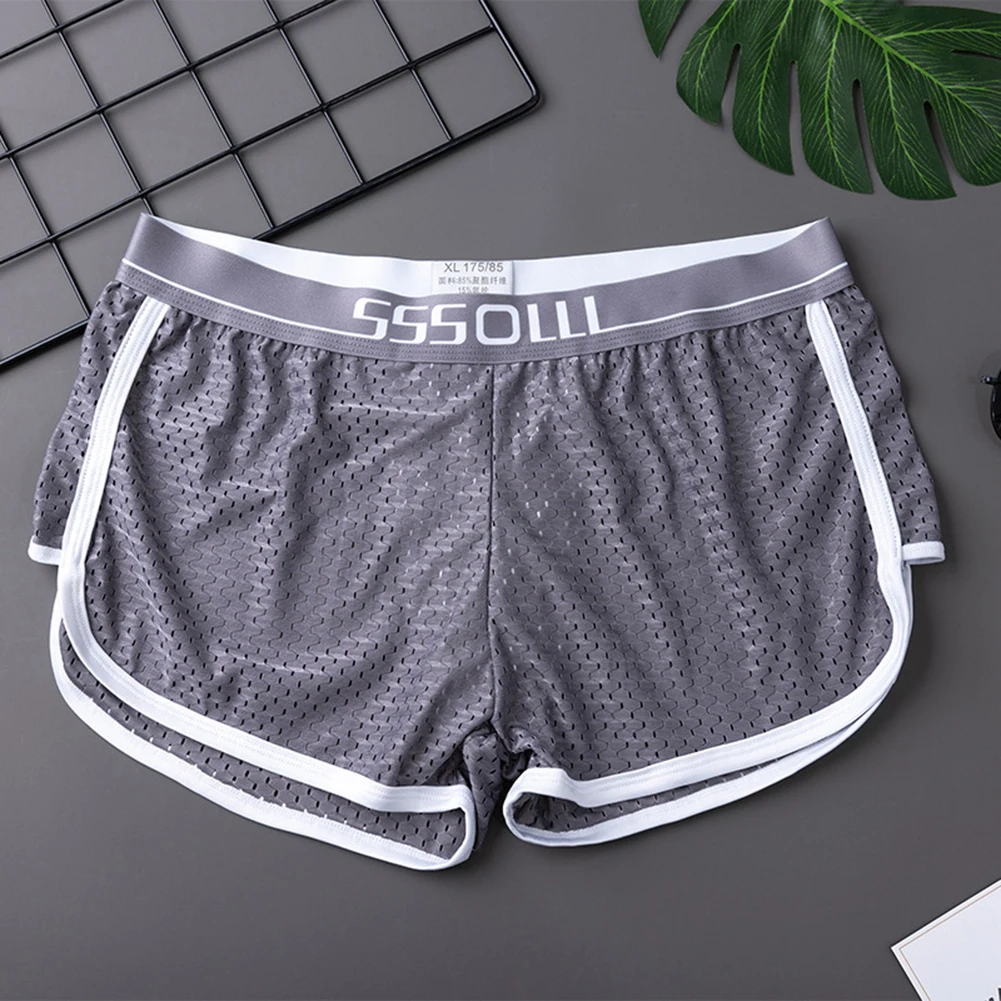 

Sexy Men Ice Silk Seamless Breathable Boxer Briefs Fine Mesh Perspective Shorts Underwear Pouch Underpants Casual Loose Panties