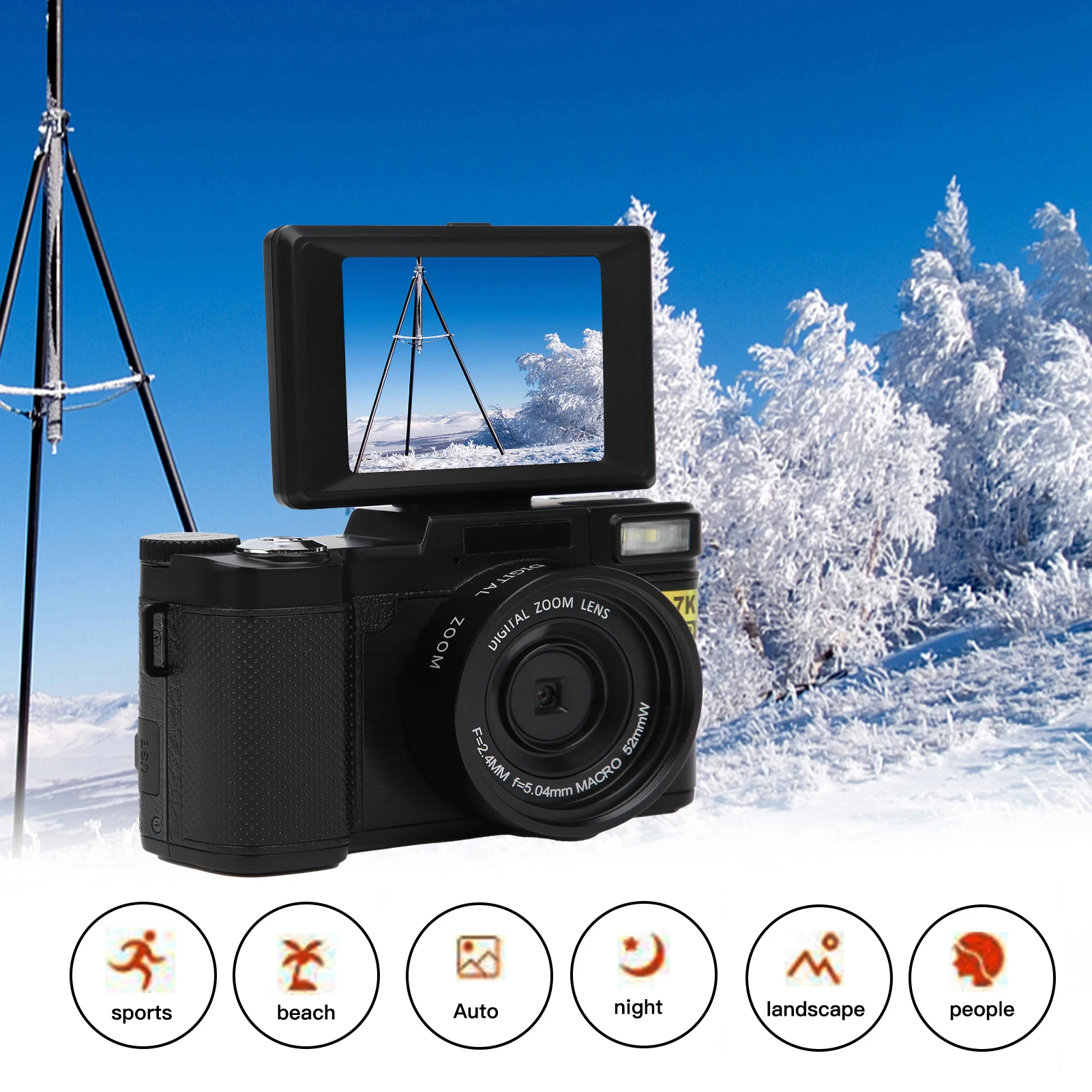 DV 캠코더 디지털 카메라, 고화질 USB 충전, 3 인치 LCD 화면, 180 도 회전, 2.7K 30MP, 2.7K
