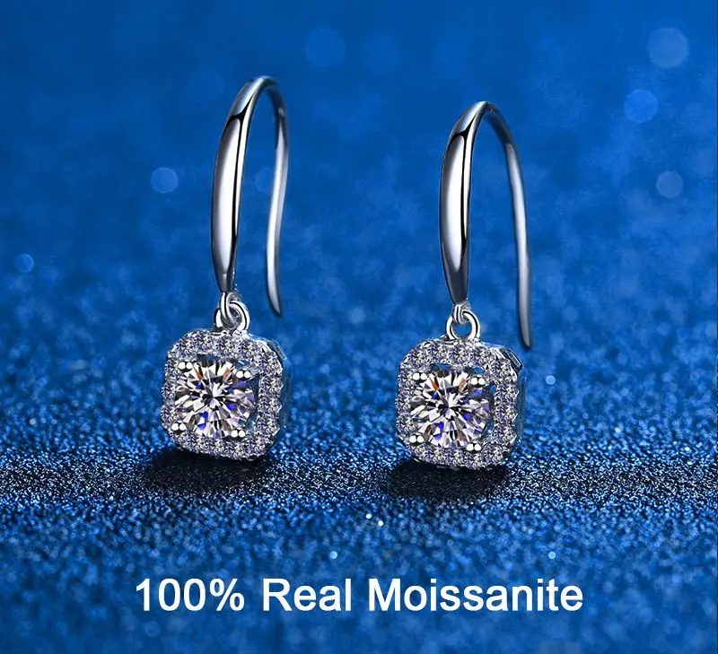 

Серьги 1 карат с муассанитом для женщин 925 Висячие серьги из серебра 925 пробы 14K с покрытием из белого золота серьги-подвески с бриллиантами для лаборатории Ювелирные изделия