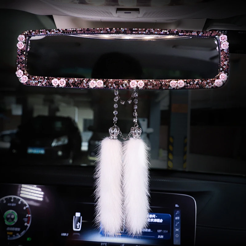 Flower Diamond Car Rearview Mirror Cover for Women Rhinestones Rear View Mirror Bling Car Accessories Interior for Girls