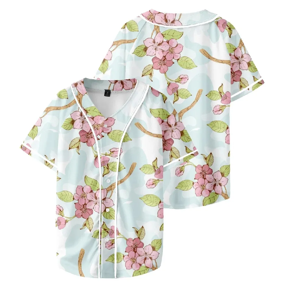 Camisola De Basebol De Manga Curta Masculina E Feminina, Flores, Casual, Diaurio, Roupa 3D, Basebol, Rosa, Branca 2024