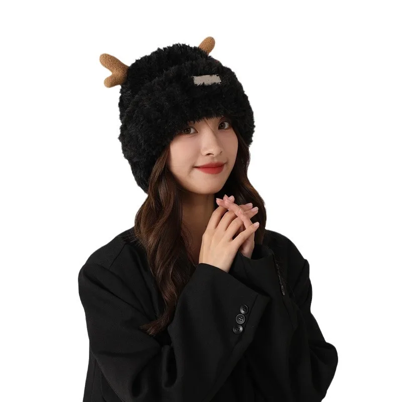 2024 Large Size Cute Faux Fur Earflap Caps Women Christmas Moose Reindeer Warm Ski Hat Men Winter Deer Antler Warm Beanie