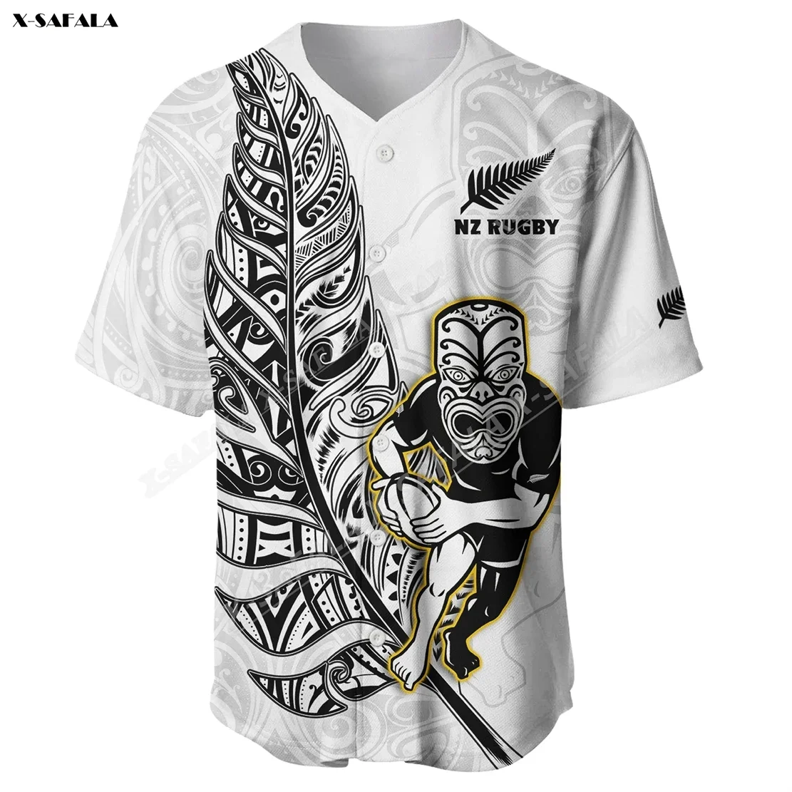 

New_Zealand_Silver_Fern_Rugby All_Black_Maori 3D Printed Baseball Jersey Shirt Men Streetwear Short Sleeve