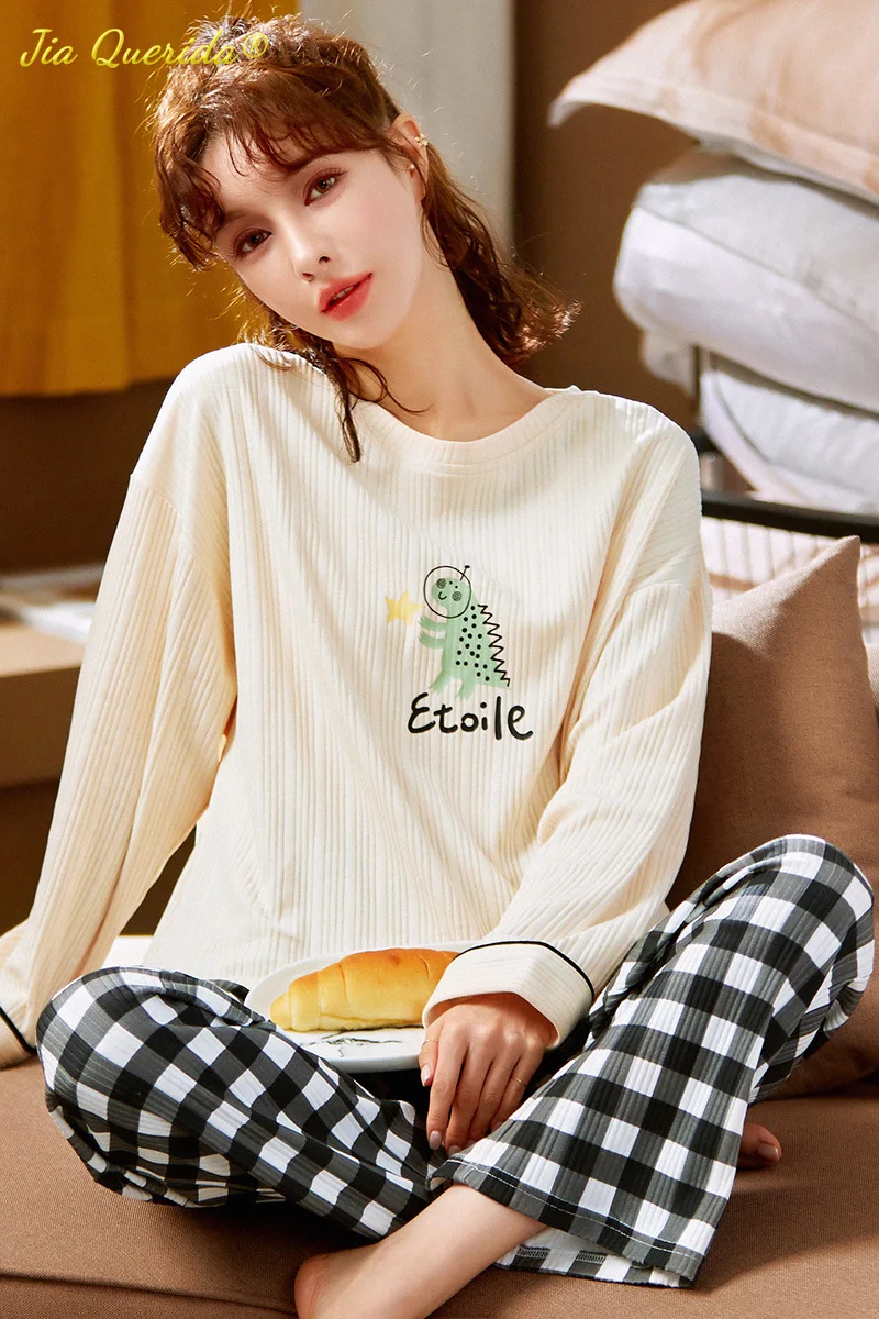 Cotton Sleepwear Winter Autumn Long Sleeve Cartoon Printing Couple's Nightwear Couple Pajama New Fashion Mens Womens Loungewear pajama pants Men's Sleep & Lounge