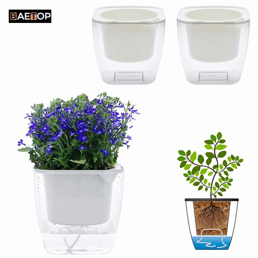 Clear Plastic Self Watering Pot Planter For Indoor Outdoor Plants Flowers Herbs 