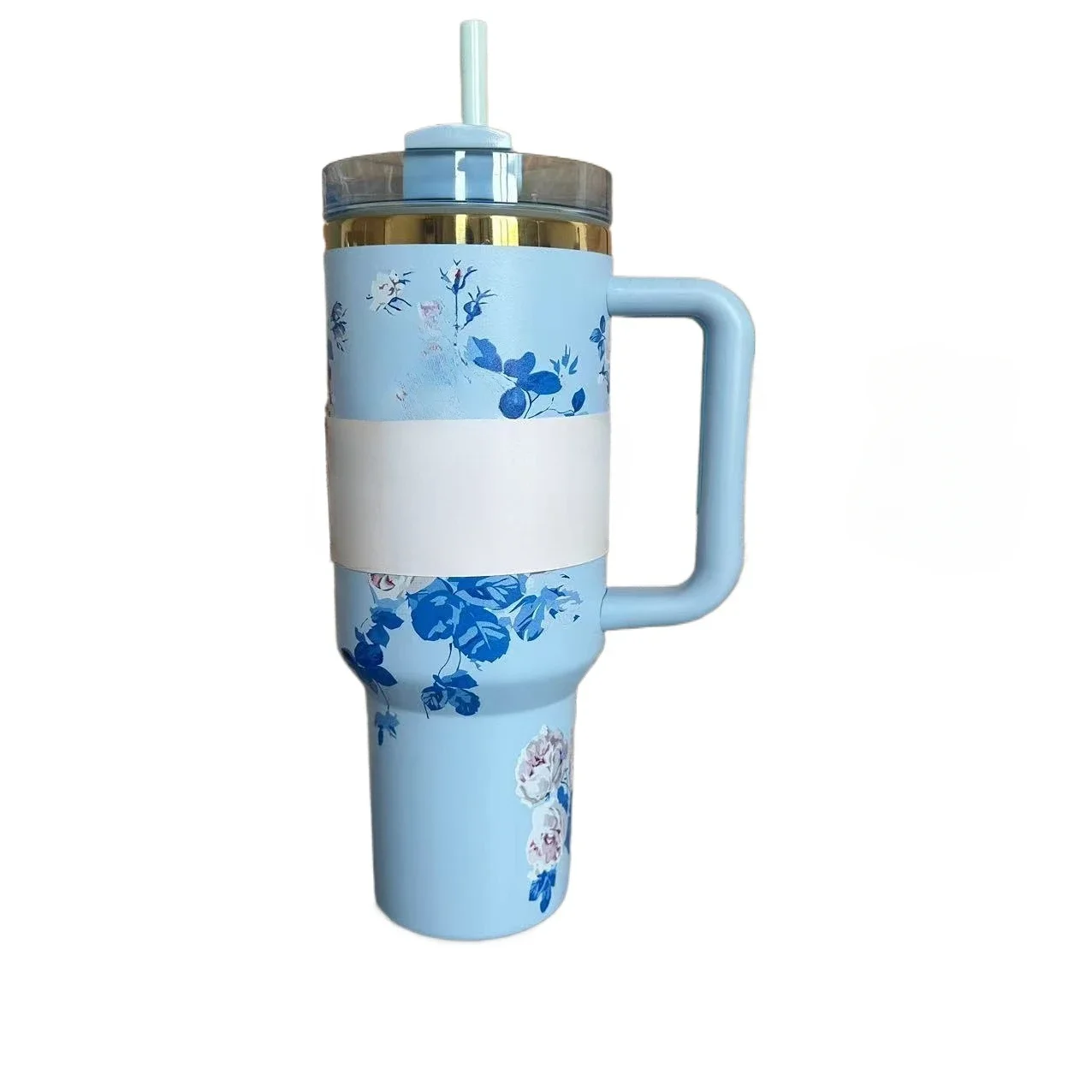 thumbnail image 1 of Taza térmica de viaje con doble pared y asa para automóvil Stanley de 40 oz con diseño de flores frescas 2024, regalo de Navidad, 1 of 4
