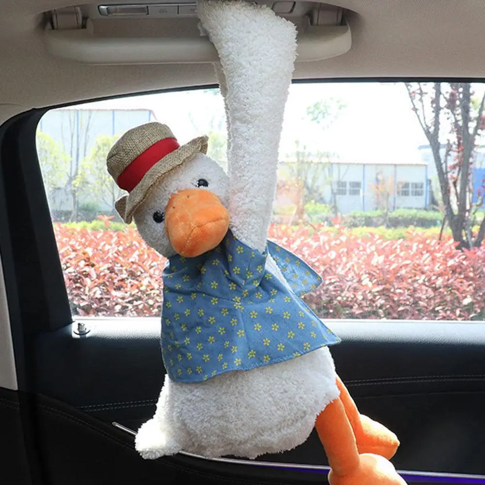 Car Tissue Holder Car Drawer Box Car Hanging Soft Plush Duck Creative Cute Tissue Bag Decoration Multi-function Supplies Women Tissue Box