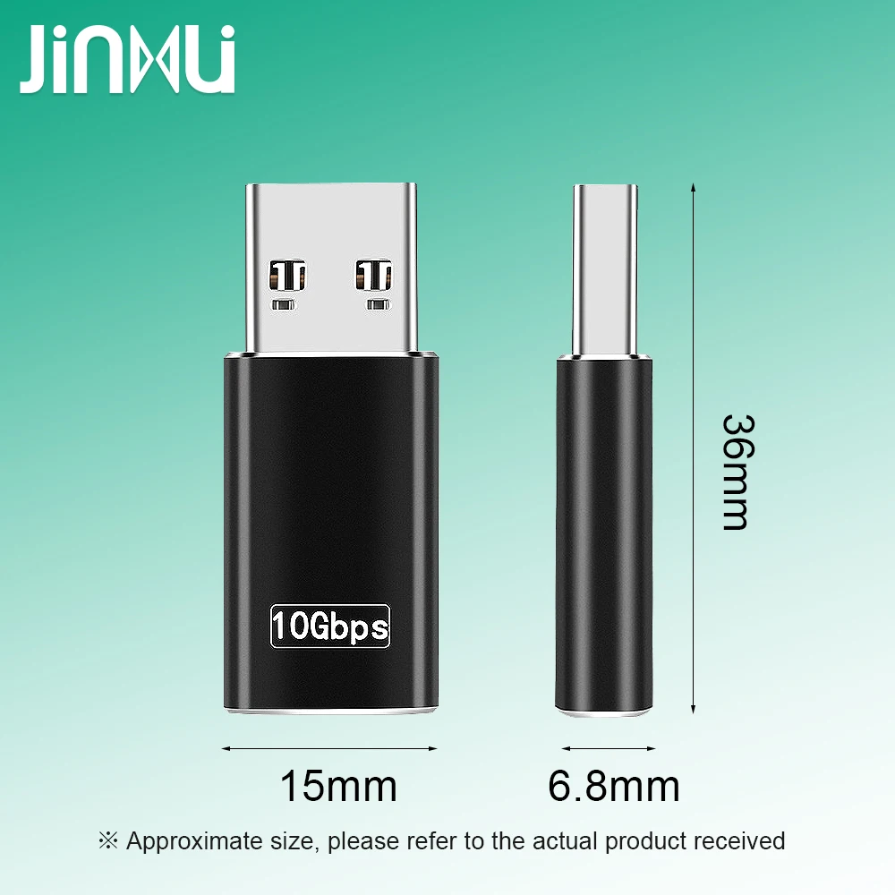 진무시 USB3.2 to 타입 C OTG 어댑터 3A 60W 고속 충전 양면 10Gbps 칩 USB-A(수) to 타입-C(암) 어댑터 변환기