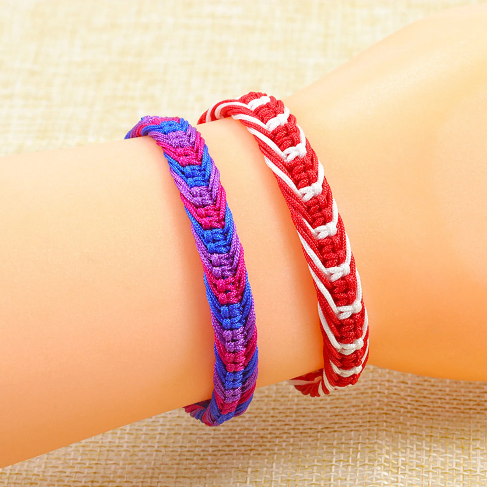 Polyester Boho Bohemia Waved String Braided Friendship Bracelets Ethnic Multicolor Weave Textured Adjustable 15cm-27cm long, 1PC 5